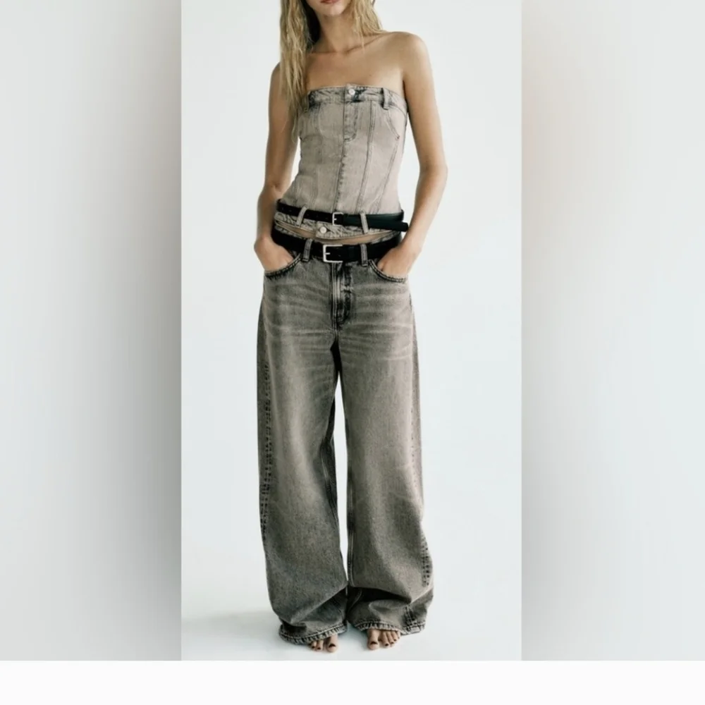 NWT Zara Corset Style Denim Top Jean Strapless Back Zip Size S - Picture 2 of 10